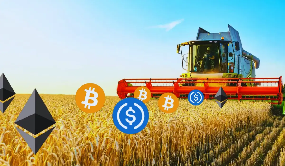 Yield farming in cryptocurrency showing DeFi liquidity pools and crypto rewards concept